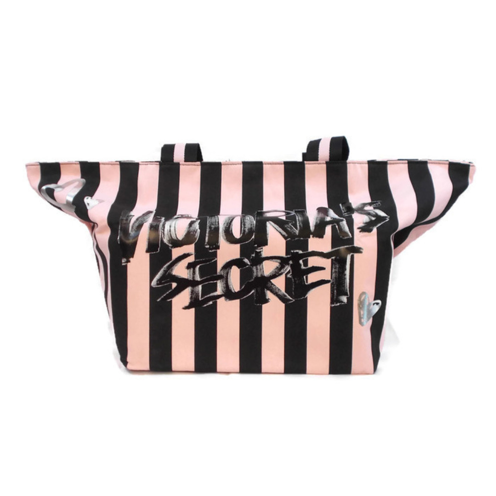 VS Pink And Black Weekender Canvas Bag Zipper Top